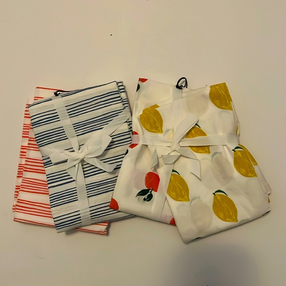 Set of 4 Flour Sack Kitchen Dish Towels Stripes Fruit